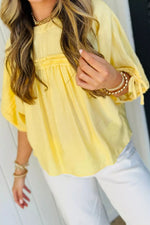 Tie Half Sleeve Pleated Detail Babydoll Blouse