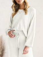 Long Sleeve Lounge Top and Drawstring Pants Set - Ladyez