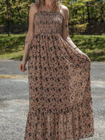Printed Smocked Bodice Maxi Dress - Ladyez