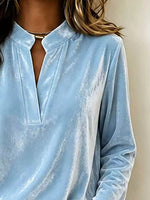 Full Size Velvet Notched Long Sleeve Top Plus Size