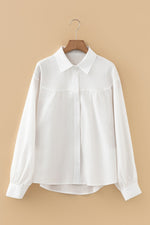 Crinkled Texture Lantern Sleeve Button Down Loose Shirt