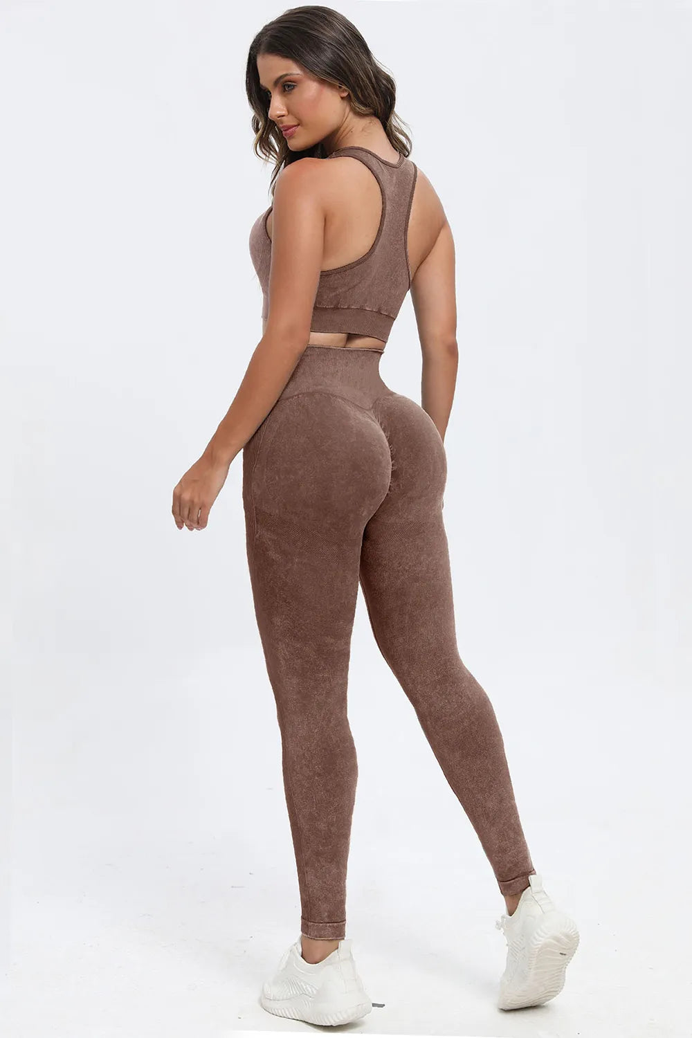 3 Piece Washed Square Neck Wide Strap Active Set - Ladyez