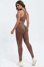 3 Piece Washed Square Neck Wide Strap Active Set - Ladyez