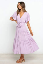 Tied Back Tiered Short Sleeve Midi Dress