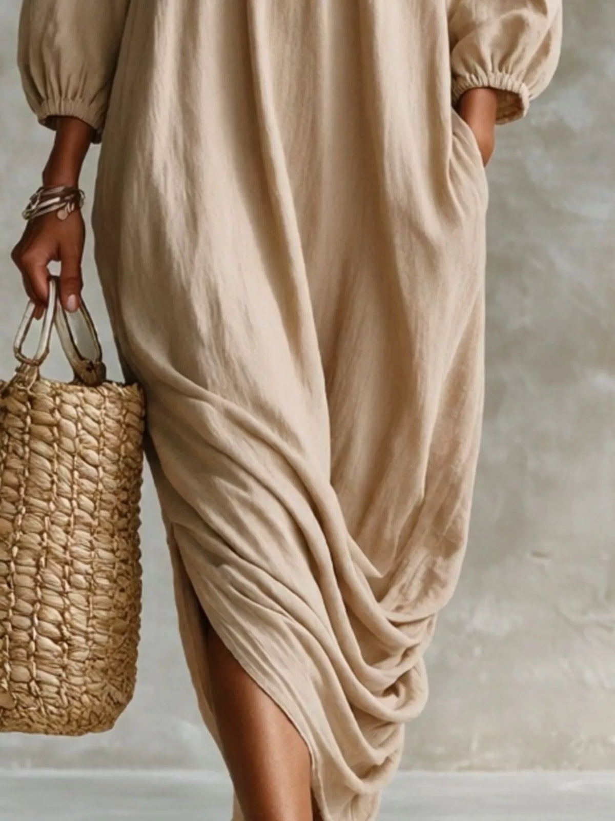 Ruffled Boat Neck Ruched Midi Dress