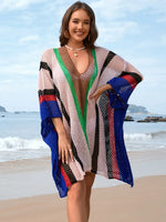 Openwork Color Block Plunge Cover-Up - Ladyez