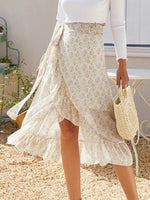 Printed Ruffled Midi Skirt