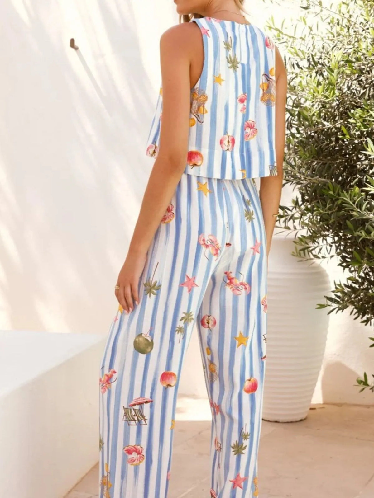 Printed Stripe Tank and Pants Set