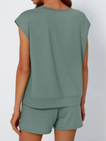 Round Neck Cap Sleeve Top and Shorts Set