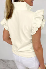Zipped up Collared Ruffled Short Sleeve Blouse