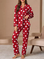 Polka Dot Button-Down Top and Pants Lounge Set