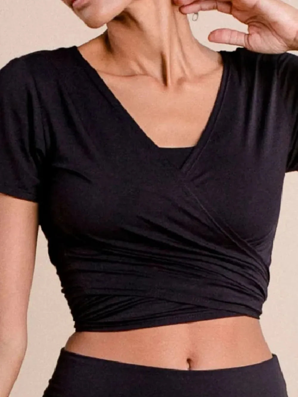 Tied Surplice Short Sleeve Top