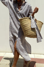 Tied Button Up Three-Quarter Sleeve Dress - Ladyez