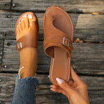 Buckle-Accent Toe Loop Sandals