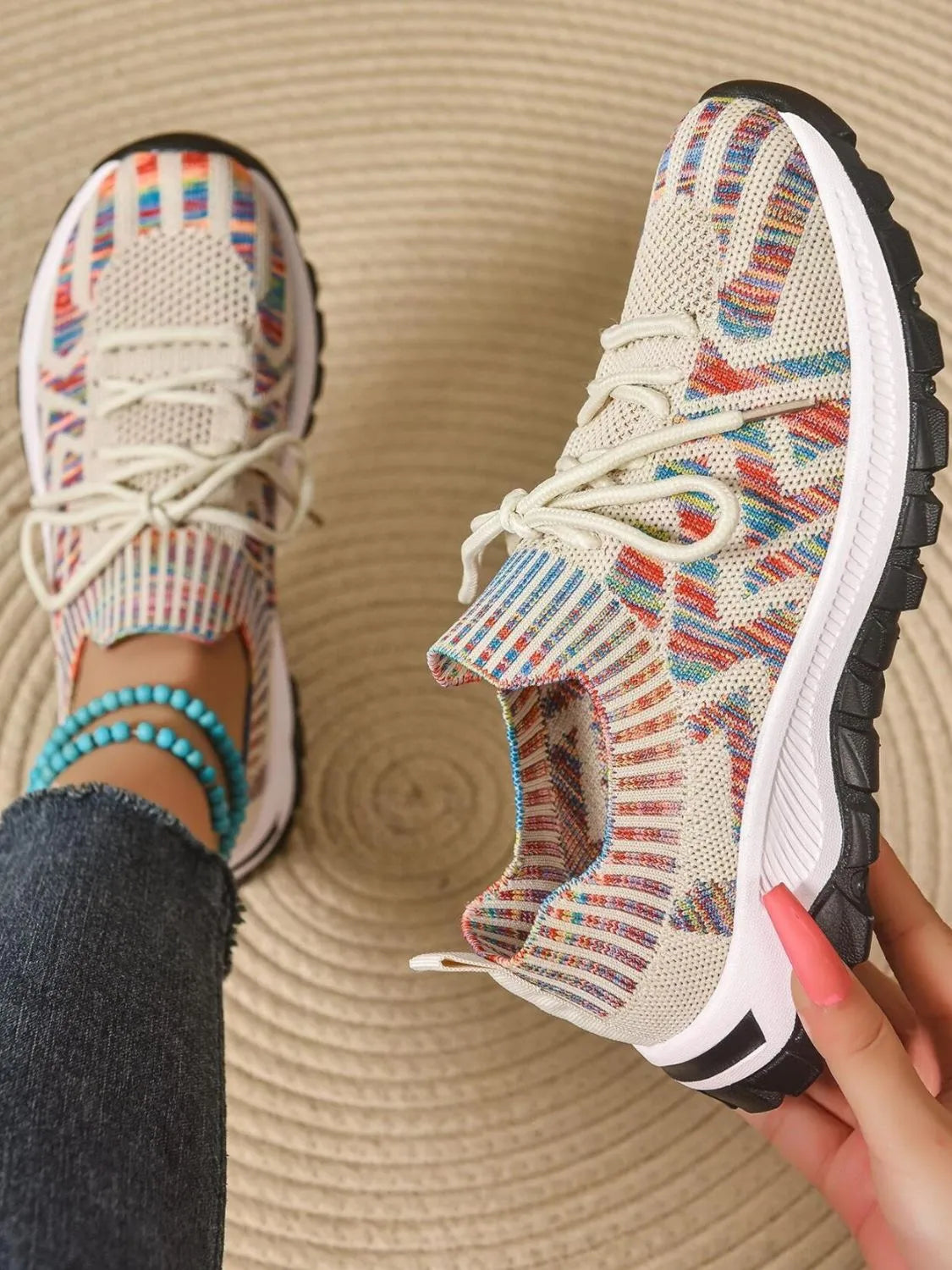 Mesh Knit Lace Up Athletic - Ladyez