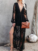 Floral Lace Slit Maxi Dress