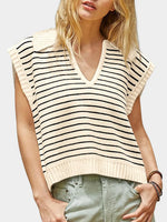 Mandy Collared Neck Striped Sweater Vest