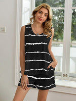 Striped Round Neck Tank and Shorts Lounge Set - Ladyez