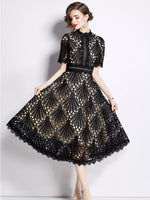 Full Size Lace Short Sleeve Midi Dress Plus Size