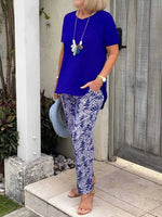 Full Size Round Neck Short Sleeve Top and Pants Set Plus Size