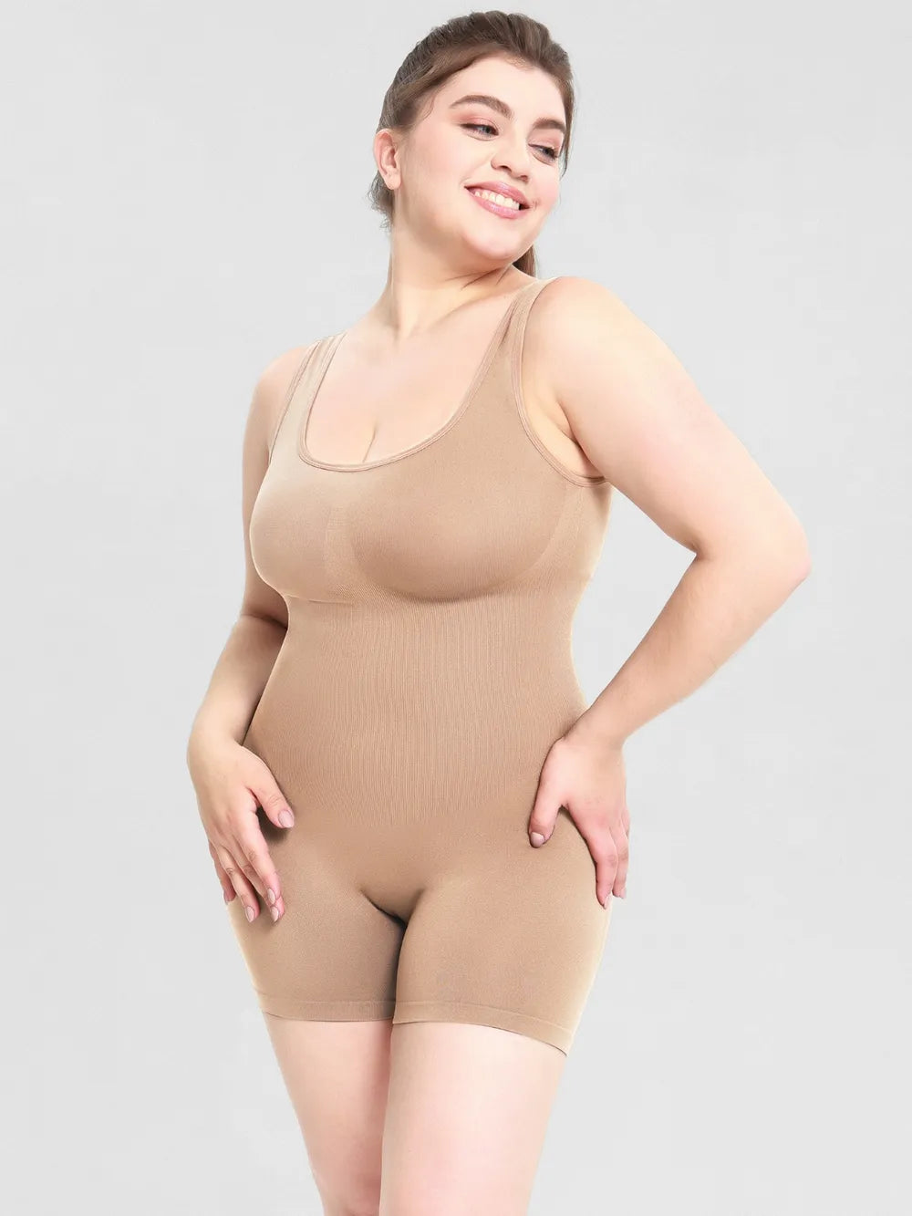 Scoop Neck Wide Strap Shaping Romper - Ladyez
