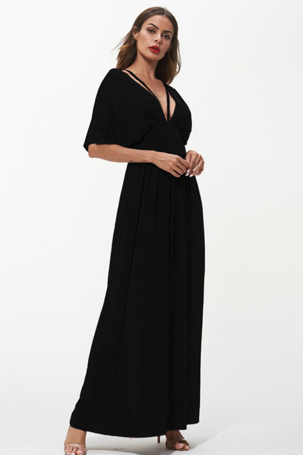 Shiny Strappy Neck Maxi Dress - Ladyez