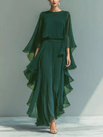 Ruffled Chiffon Long Sleeve Top and Pants Set