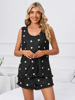 Heart Scoop Neck Tank and Shorts Lounge Set - Ladyez