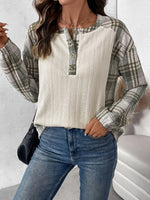 Perfee Plaid Half Button Long Sleeve T-Shirt