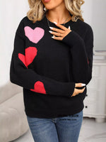 Valentine's Day Heart Pattern Round Neck Sweater