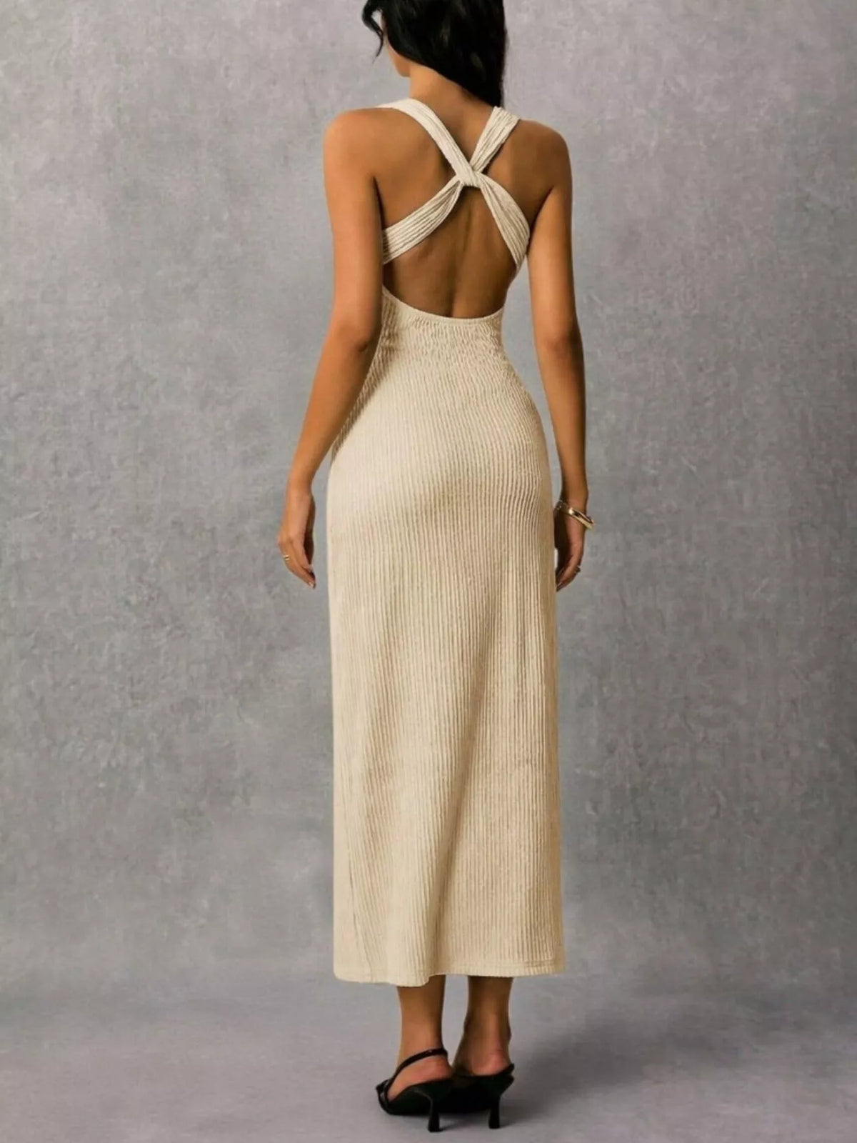 Sleeveless Ribbed Knit Midi Dress
