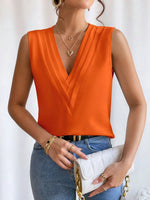 V-Neck Pleated Sleeveless Cami Tank Top - Ladyez