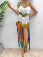 Fringe Scoop Neck Spaghetti Strap Cover-Up - Ladyez