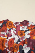 Floral Print Wrap V Neck Puff Sleeve Flowy Mini Dress