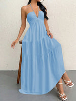 Halter Neck Tiered Maxi Dress - Ladyez