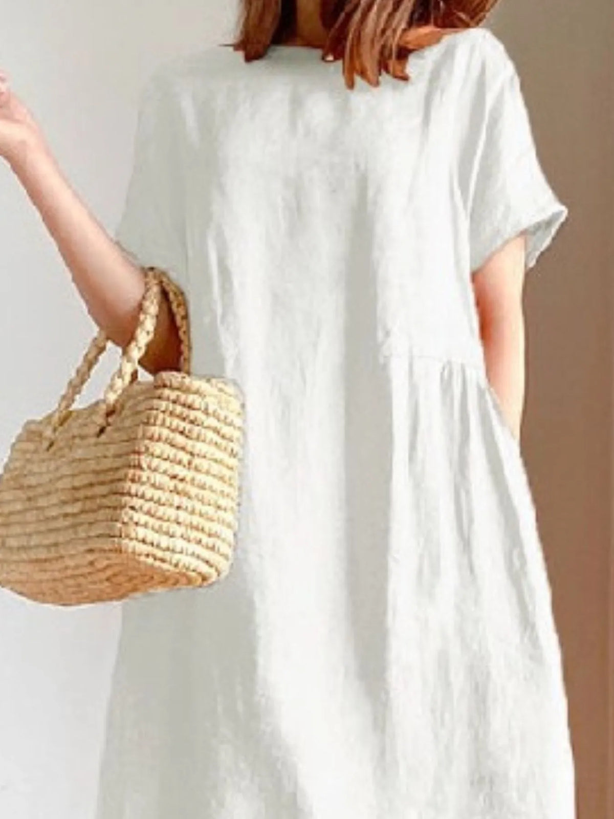 Full Size Casual Round Neck Midi Dress Plus Size - Ladyez