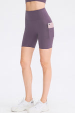 Wide Waistband Sports Shorts with Pockets - Ladyez