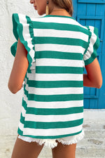 Ruffle Sleeve Striped T-Shirt