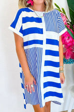Stripe Mixed Short Sleeve Shift Mini Tee Dress