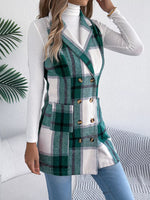Plaid Double-Breasted Vest Coat