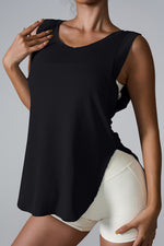 Slit Round Neck Active Tank - Ladyez