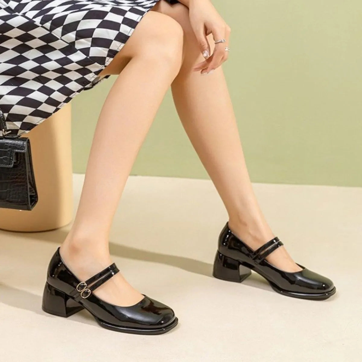 Square Toe Block Heels Pumps - Ladyez