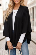 Draped Knitted Split Cape Shawl with Strap