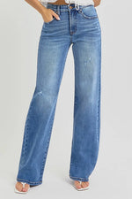 RISEN Full Size Tummy Control Elastic Band High Rise Wide Jeans Plus Size - Ladyez