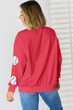 Sequin Baseball Round Neck Dropped Shoulder Sweatshirt