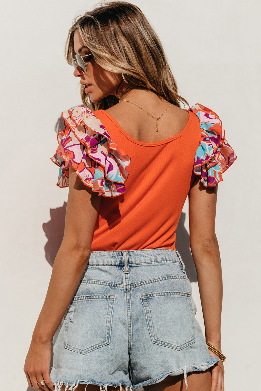 Scoop Neck Flounce Sleeve Bodysuit - Ladyez