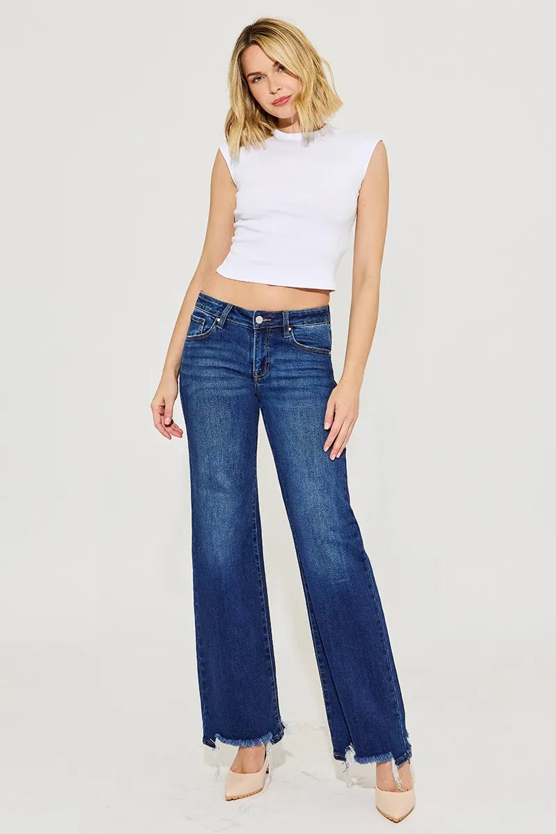 RISEN Full Size Low Rise Wide Leg Jeans Plus Size - Ladyez