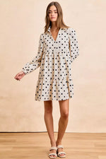 BiBi Polka Dot Corduroy Collared V Neck Dress