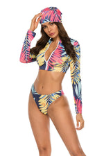 Printed Zip Up Three-Piece Swim Set - Ladyez