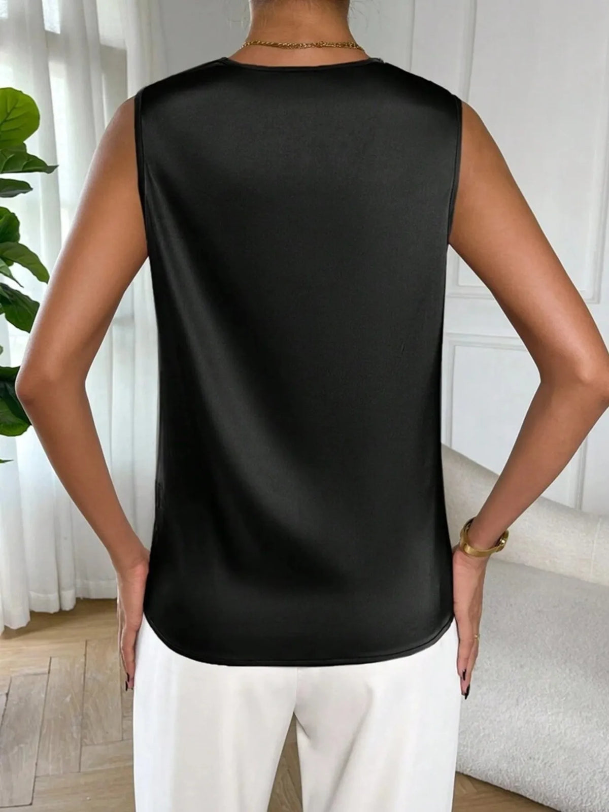Satin Cowl Neck Sleeveless Blouse - Ladyez